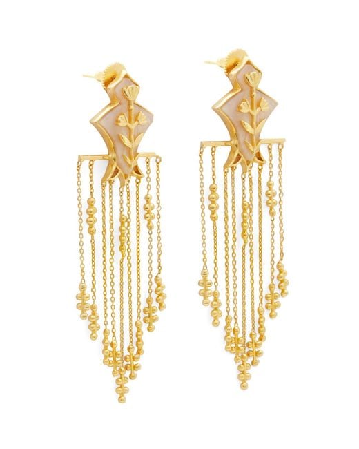 Dhwani Bansal Metallic Serai Chandelier Earrings With Mother Of Pearl