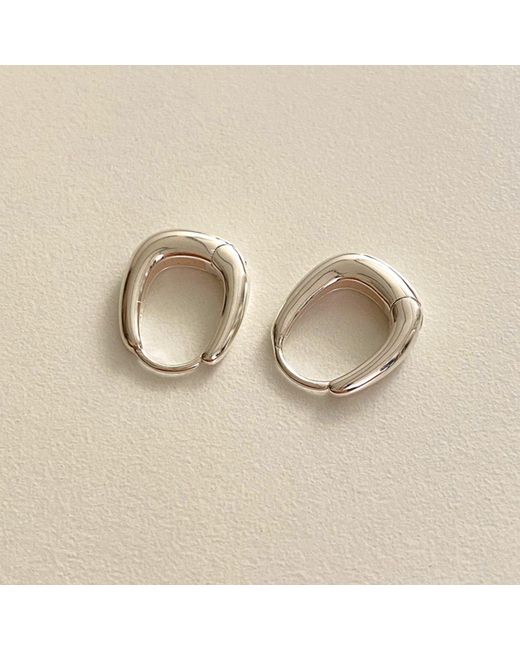 Cote Cache Metallic Rounded Square Huggie Hoop Earrings