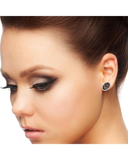 Artisan Multicolor Rose Carved Jade And Diamond Stud Earrings