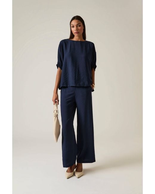 James Lakeland Blue Gathered Sleeve Blouse