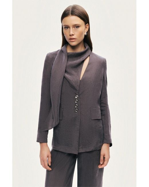 Nocturne Black Asymmetrical Draped Tailored Jacket