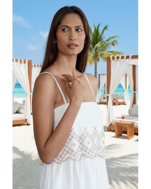 La Mandarine White Embroidered Summer Maxi Dress With Pockets Elena
