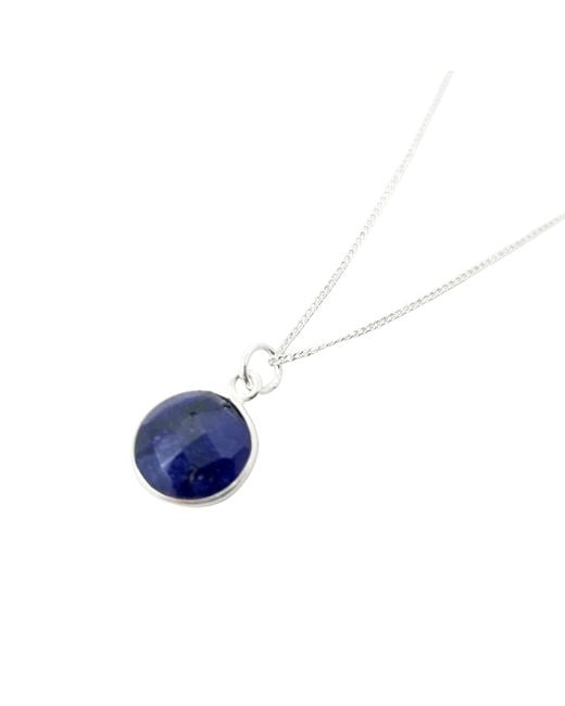 Harfi Blue Sterling Sapphire September Round Pendant Necklace
