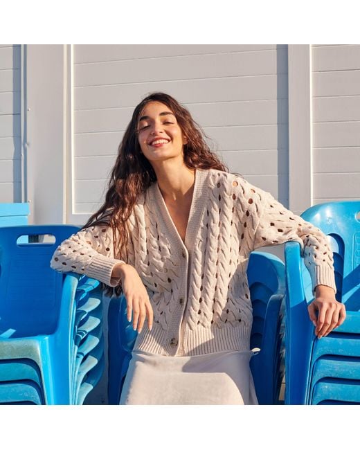 Gigi Knitwear Gray Neutrals Open Cable Cotton Cardigan