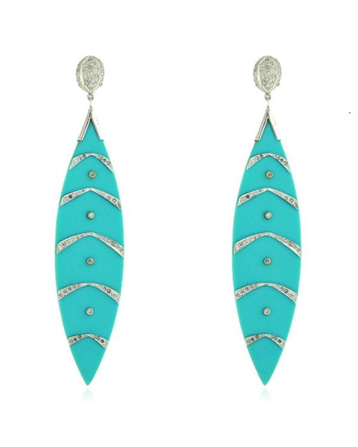 Artisan Blue Bakelite & Diamond Long Drop Earrings