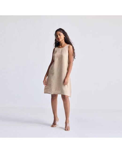 REISTOR Natural Neutrals Hemp Short Dress With Back Embroidered Lace Detail