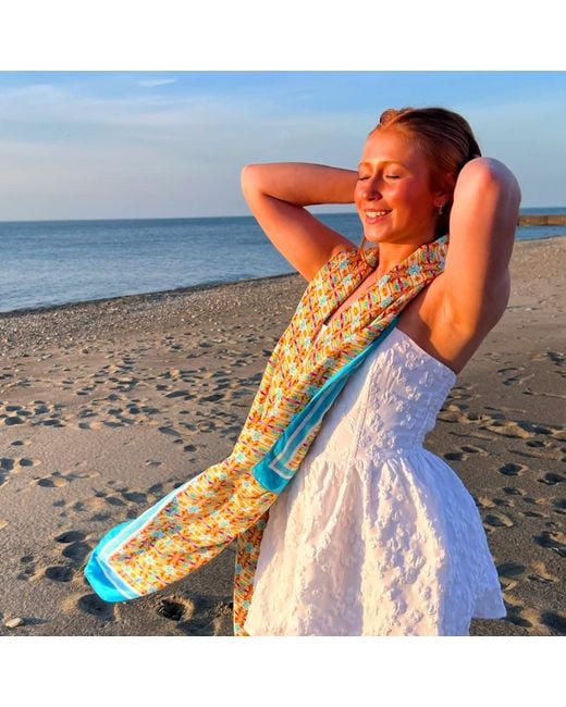 Evelyn & Kate Blue Elegant All Silk Scarf, Turtle Pattern