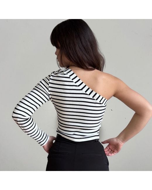 London Atelier Byproduct Multicolor Striped One Sleeve Top With Metal Brooch