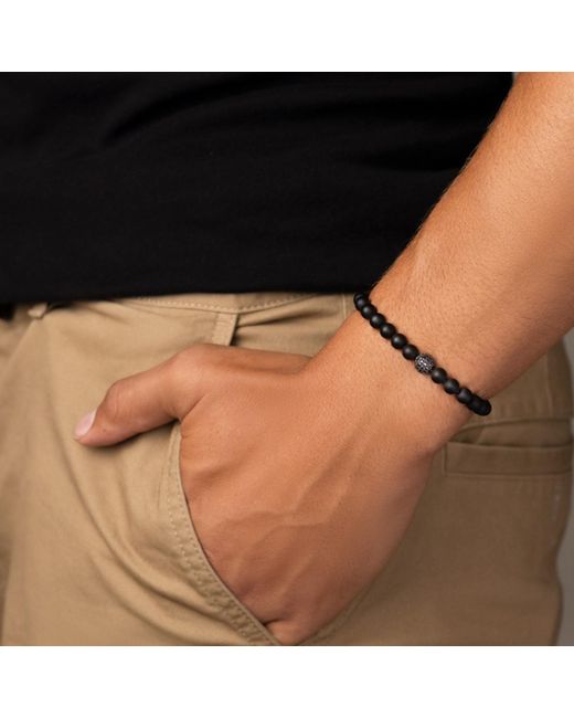Nialaya Black Wristband With Matte Onyx And Cz Diamond for men