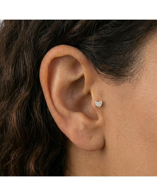 Zahav Jewelry Metallic 14K Solid 18G 8Mm Heart Pavé Cz Cluster Internally Threaded Flat Back Stud