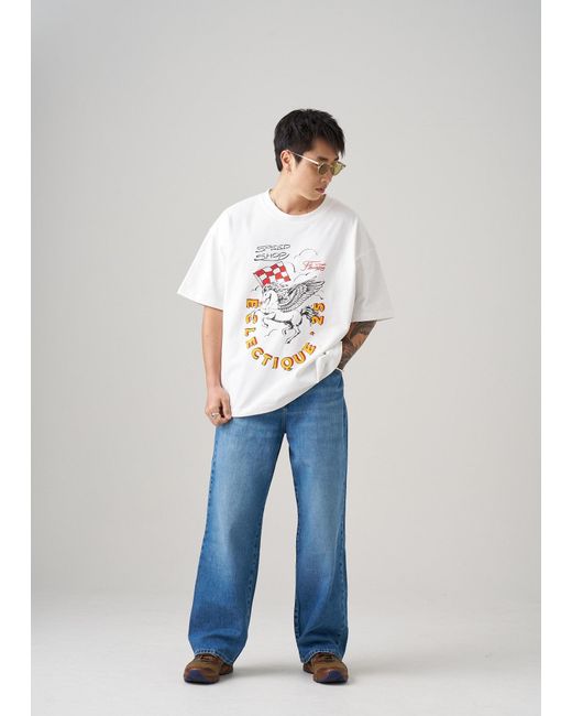 Éclectique White Racing Graphic T-Shirt for men