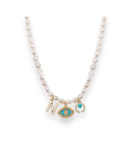 Alexie of Athens Metallic Delphi Monogram Talisman Pearls