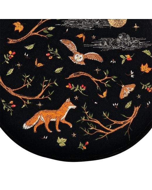 Fable England Black Fox & Owl Embroidered Top Handle Saddle Bag