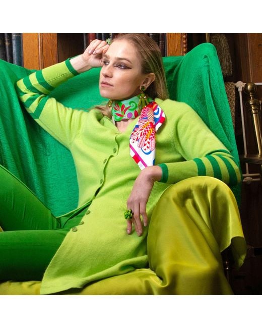 Beatrice von Tresckow Green Lime Longline Cashmere Cardigan