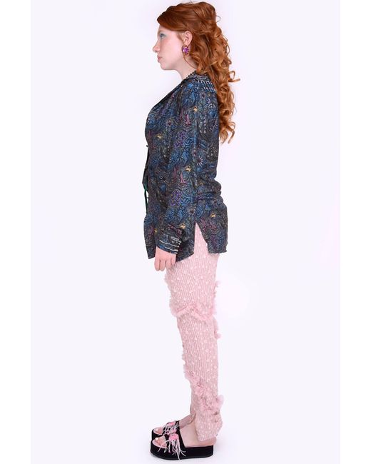 Natalia Petruch Blue Bronx Boyfriend Shirt With Collar Beads