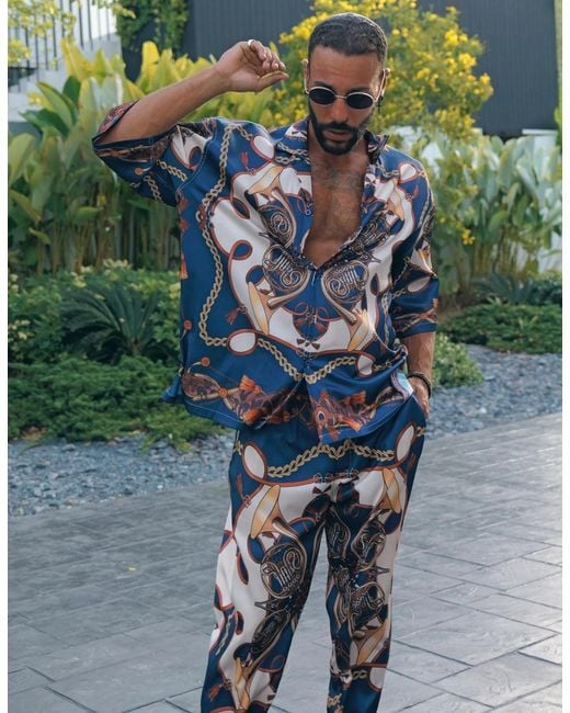 Hustle Blue Music Is The Answer Satin-Shirt for men
