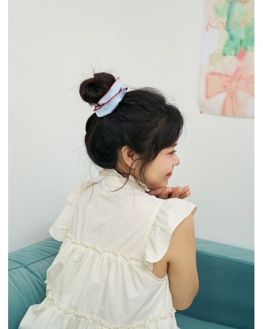 Lost Pattern Blue Maxi Flower Double-Layer Oversized Silk Scrunchie
