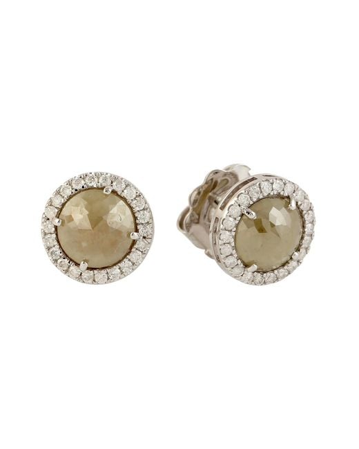 Artisan Metallic 18k Solid Gold Stud Earrings Ice Diamond Jewelry