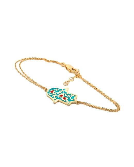 Ebru Jewelry Metallic Enamel Floral Hamsa Hand Vermeil Chain Bracelet