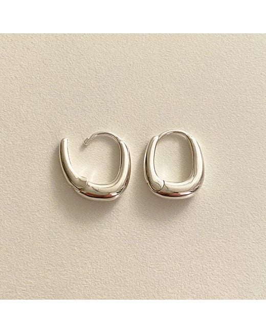Cote Cache Metallic Rounded Square Huggie Hoop Earrings