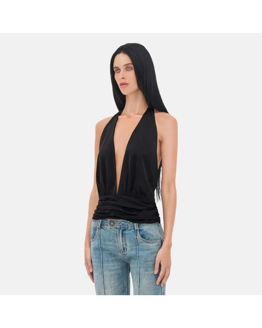 OW Collection Black Agatha Satin Halter Top