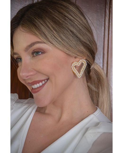 Lavish by Tricia Milaneze Metallic Neutrals Pearl & Amour Open Posts Handmade Crochet Earrings