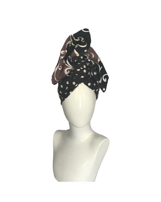 Romer Millinery Black Twisturban Turban Mixed Dots & Vines
