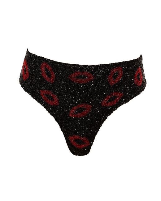 Self-Adore Black Kiss Hand-Beaded Embellished High-Waisted Bikini Bottom