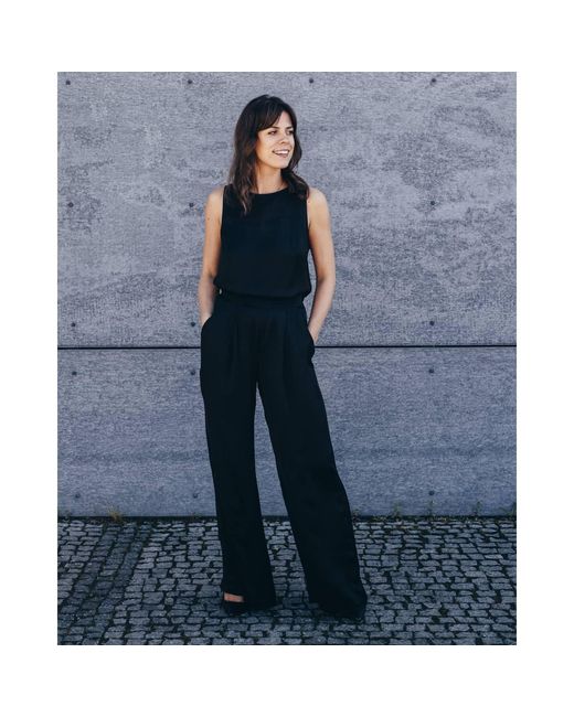 Oh!Zuza Black Echo – Satin Viscose Wide-Leg Trousers