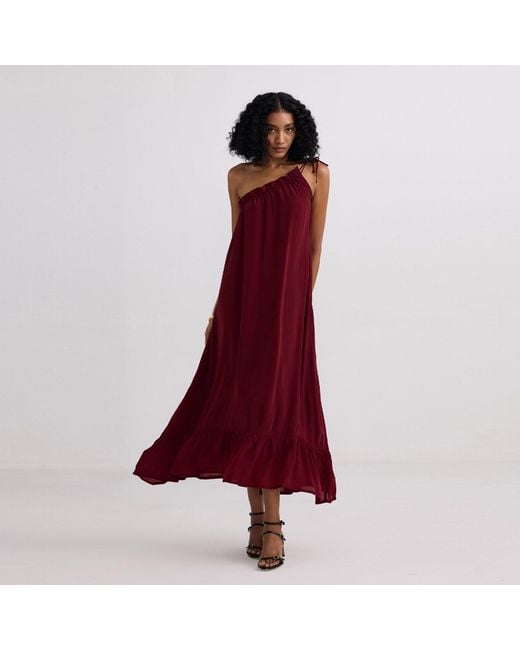REISTOR Red One-Shoulder Midi Crepe Dress
