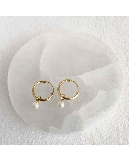 Lily Flo Jewellery Metallic Pearl Floating Hoop Earrings