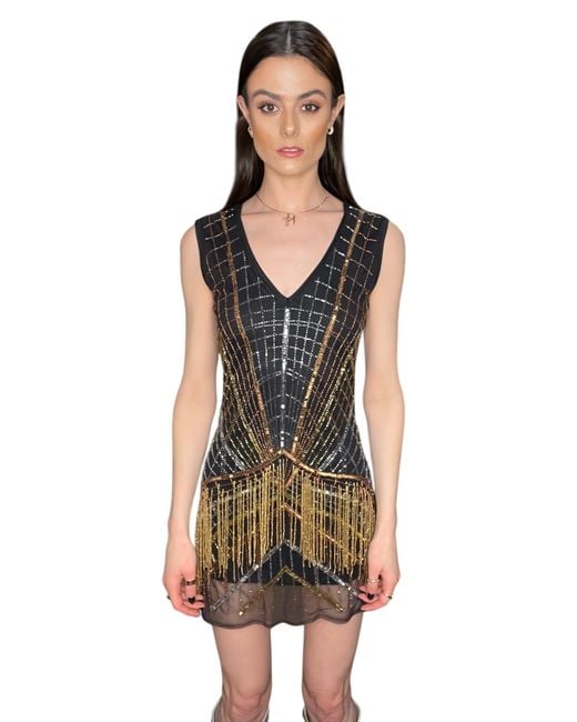 Any Old Iron Black Metallic Cha Cha Beaded Dress