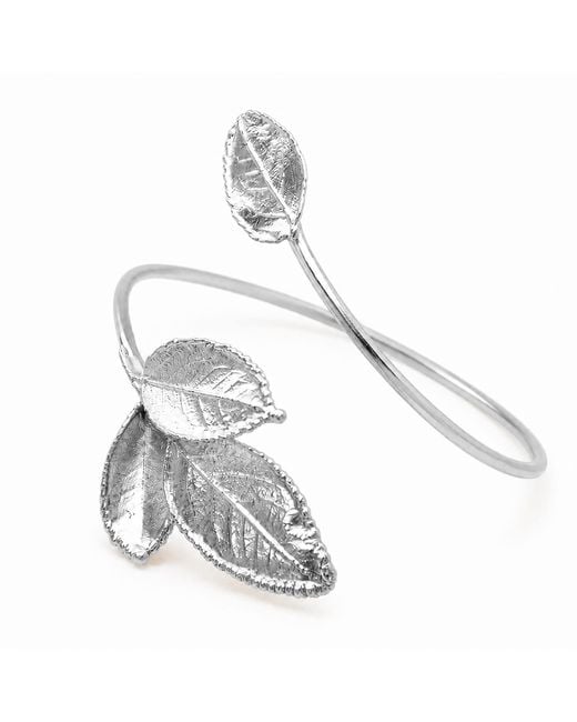Mother Nature Jewelry White Rose Leaves Bracelet, Handmade Statement Cuff