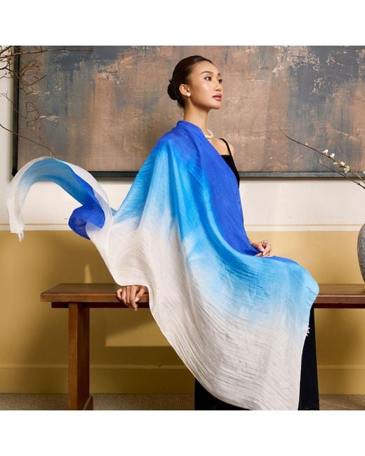 Silk and Bears Blue Ombre Habotai Silk Scarf – Hand-Dyed Mulberry Silk