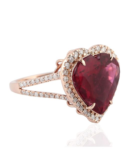 Artisan Red Tourmaline Gemstone & Diamond Cocktail Ring