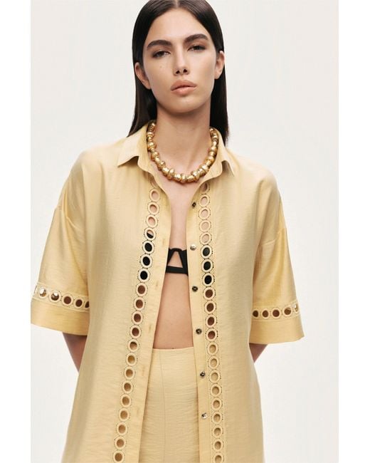 Nocturne Yellow Belted Eyelet Detail Short-Sleeve Jacket