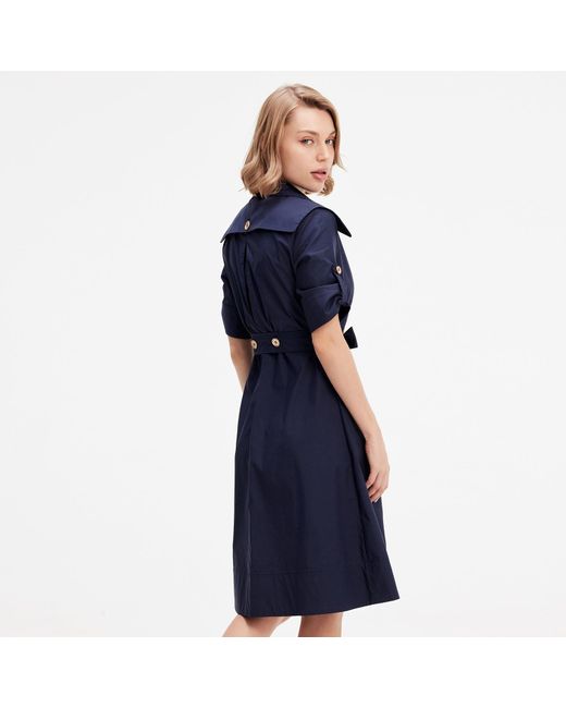 Smart and Joy Blue Cotton Trench Coat Dress