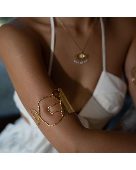 Ebru Jewelry Metallic Golden Flame Arm & Cuff Bracelet
