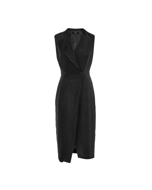 Smart and Joy Black Tailor Wrap Effect Dress With Topstitched Collar