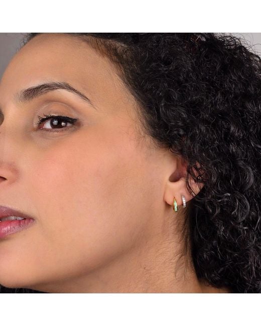 Harfi Yellow Minimalist Tapered Iiridescent Opal Plated Hoop Earrings