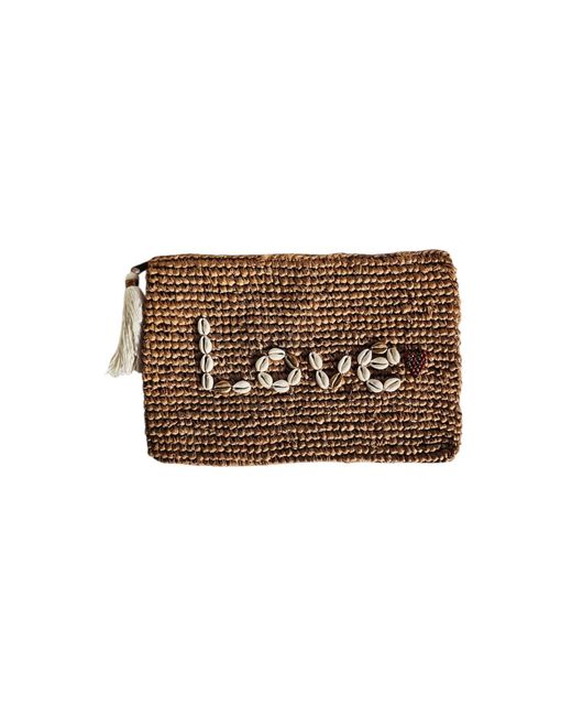 OhSun Brown Neutrals Love Raffia & Shell Clutch