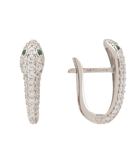 Latelita London White Snake Huggie Hoops Silver