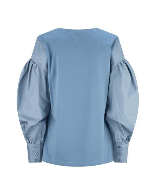 Dref Blue Sherry Balloon Sleeve Top