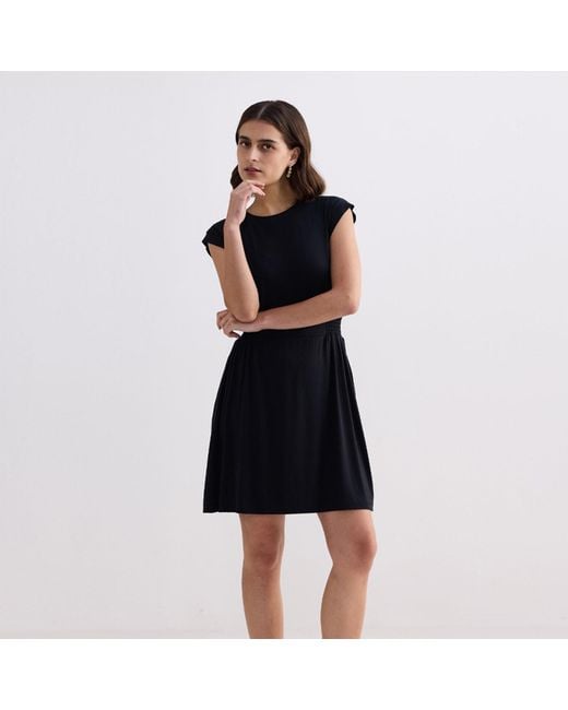 REISTOR Black Short Dress With Smocking Side Detail