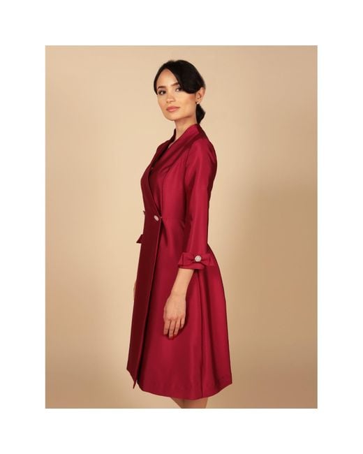 Santinni Red Astor 100% Wool & Silk Dress Coat In Rosa