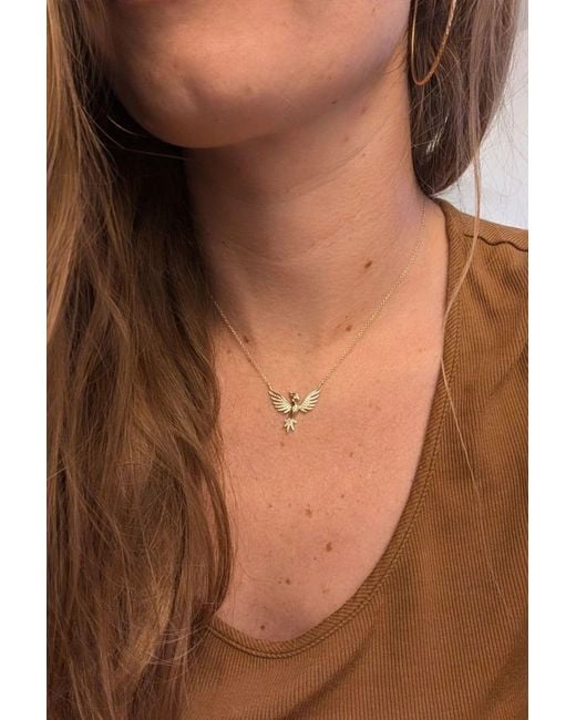 KAMARIA Metallic Rising Golden Phoenix Necklace With Diamonds