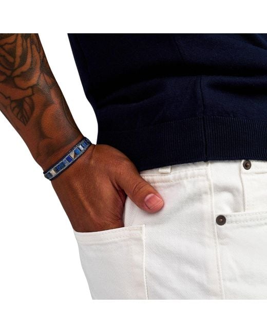 Nialaya Blue Lapis Stud Bracelet for men