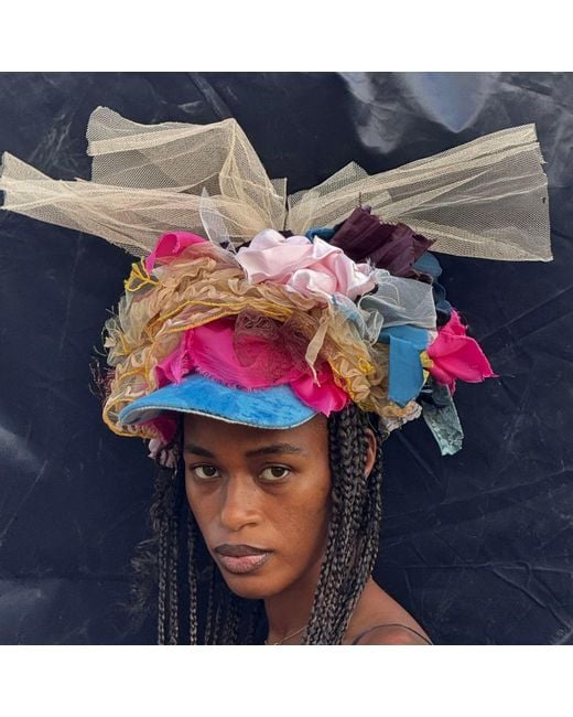 Miro Misljen Pink Tulle & Ribbon Sculptural Crown