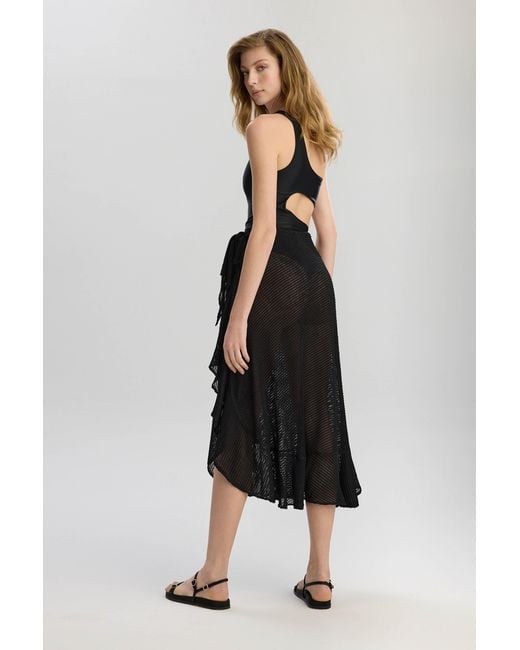 Lilamie Black Carmen Elastic Waist Asymetric Cut Beach Skirt