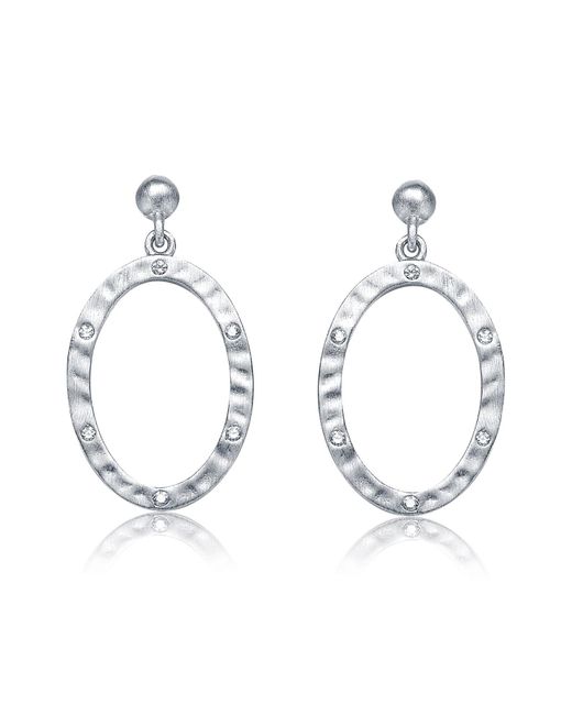 Genevive Jewelry Metallic Matte Sterling Silver Cubic Zirconia Oval Drop Earrings